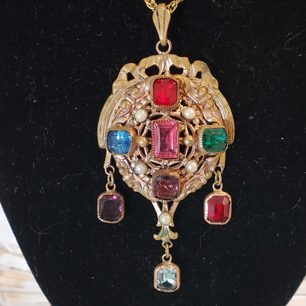 Antique Ornate Festoon Pendant Necklace